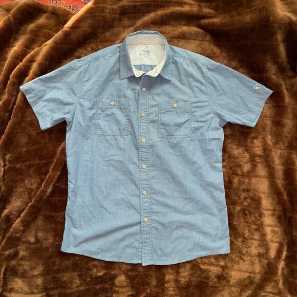Kuhl Men's M Cotton/Poly Short Sleeve Button Front Casual Wear Blue Shirt - Picture 4 of 8